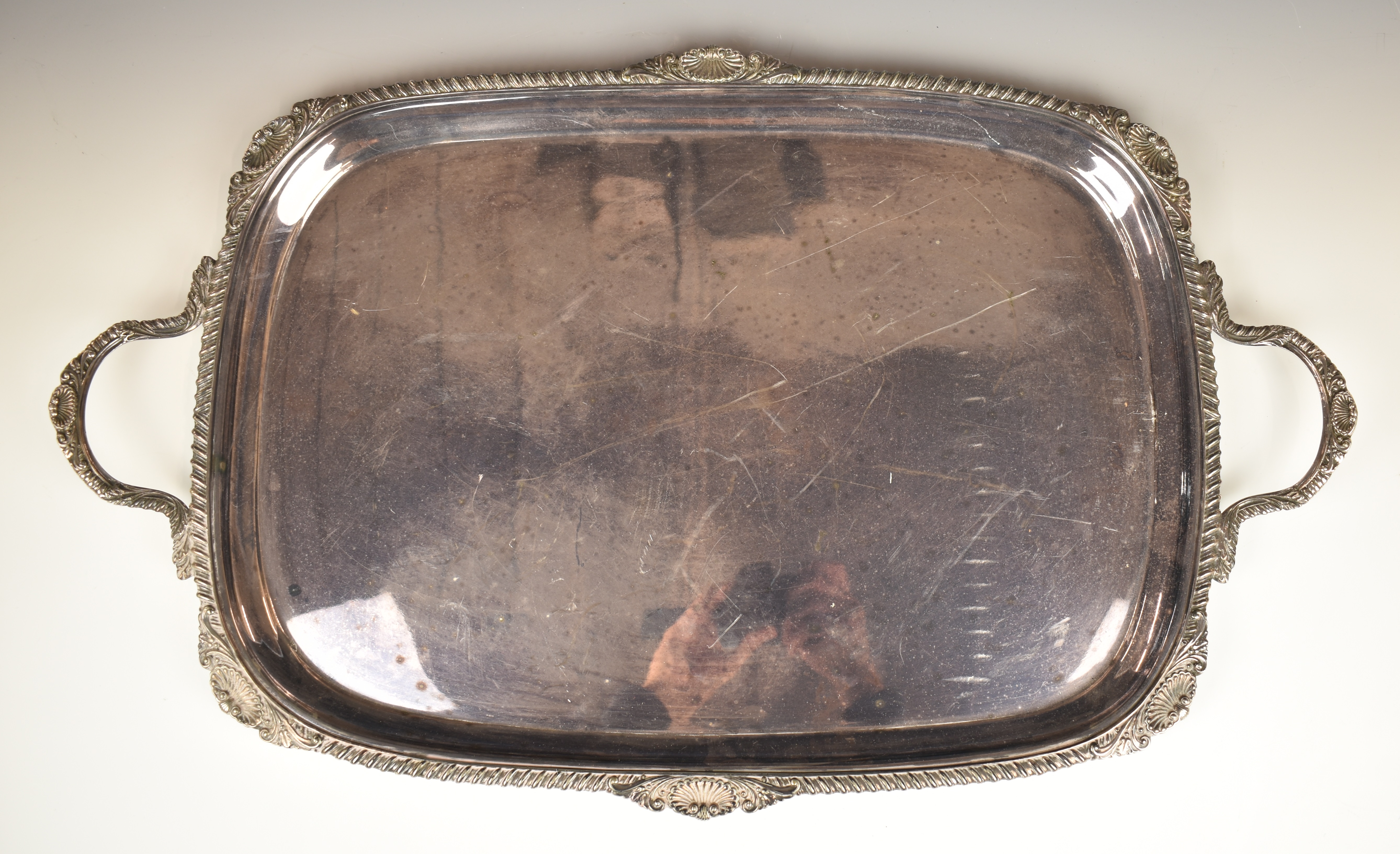 Large twin handled silver plated tray, length 75cm and Assam Railways Indian presentation pewter - Image 8 of 11