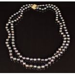 A double strand Tahitian pearl necklace with 14K gold clasp.