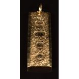 A 9ct gold ingot pendant with feature hallmarks, 29.7g