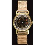 Ernest Borel Cocktail Kaleidoscope wristwatch with red arrow hands, gold Arabic numerals, gold