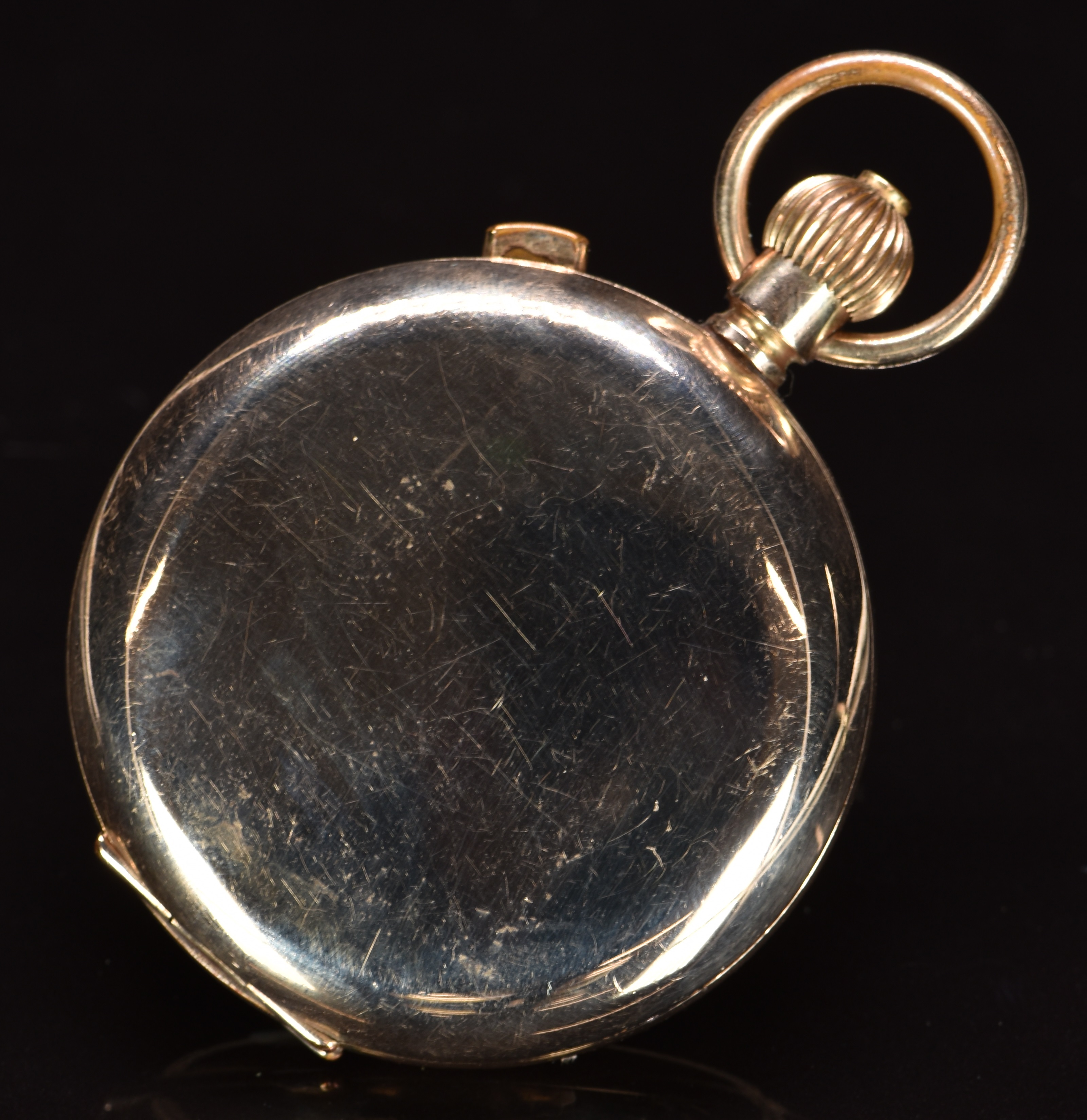 Swiss gold plated keyless winding full hunter chronograph pocket watch with subsidiary continuous - Image 2 of 4