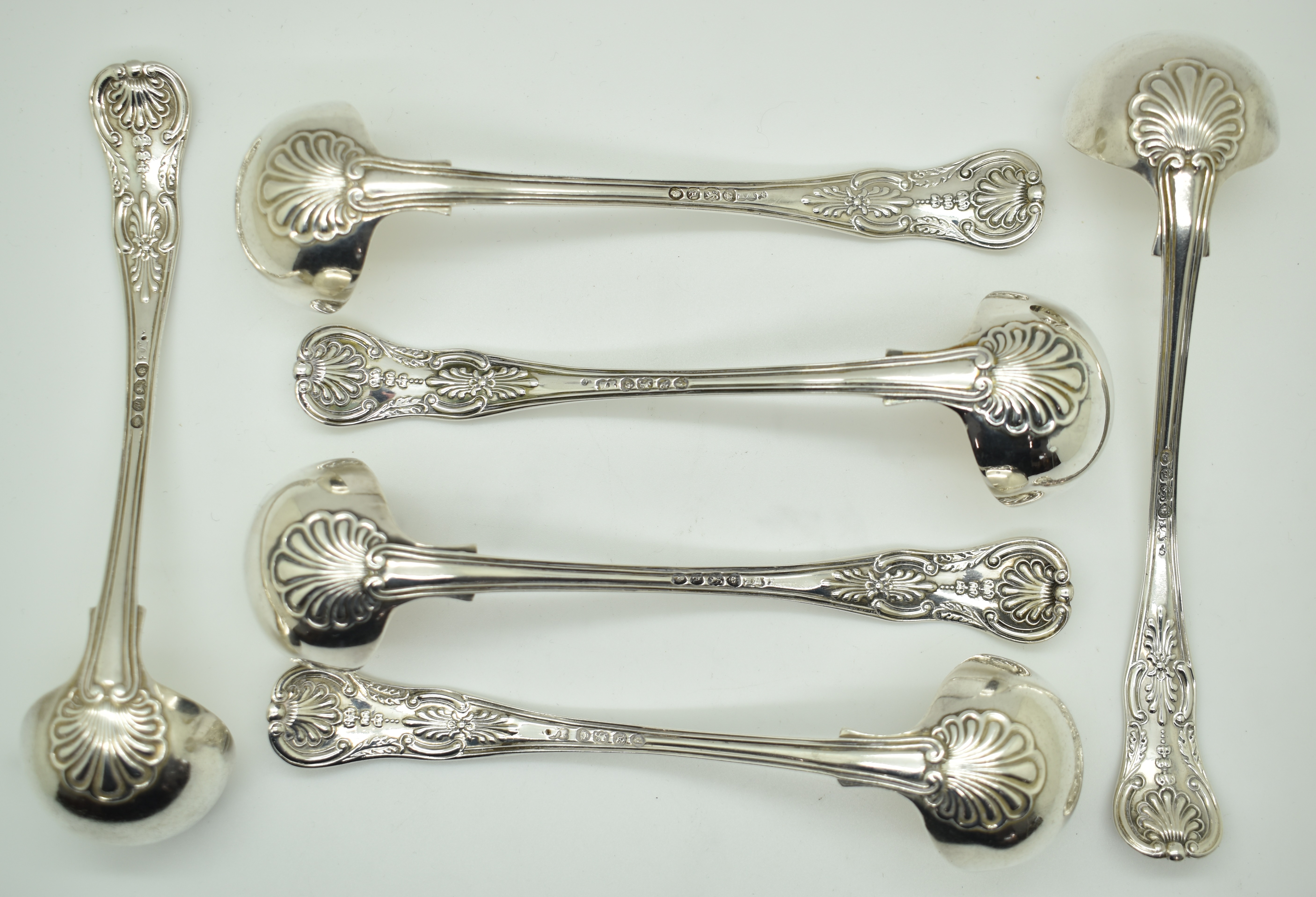 Set of six William IV hallmarked silver Queen's pattern sauce ladles, London 1836, maker William - Image 2 of 3