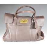 Mulberry Bayswater handbag in chocolate brown leather with brass hardware, 38 x 26cm