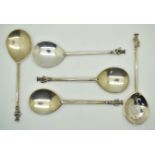 Five Victorian hallmarked silver apostle spoons including a sifter example, three London 1900, one