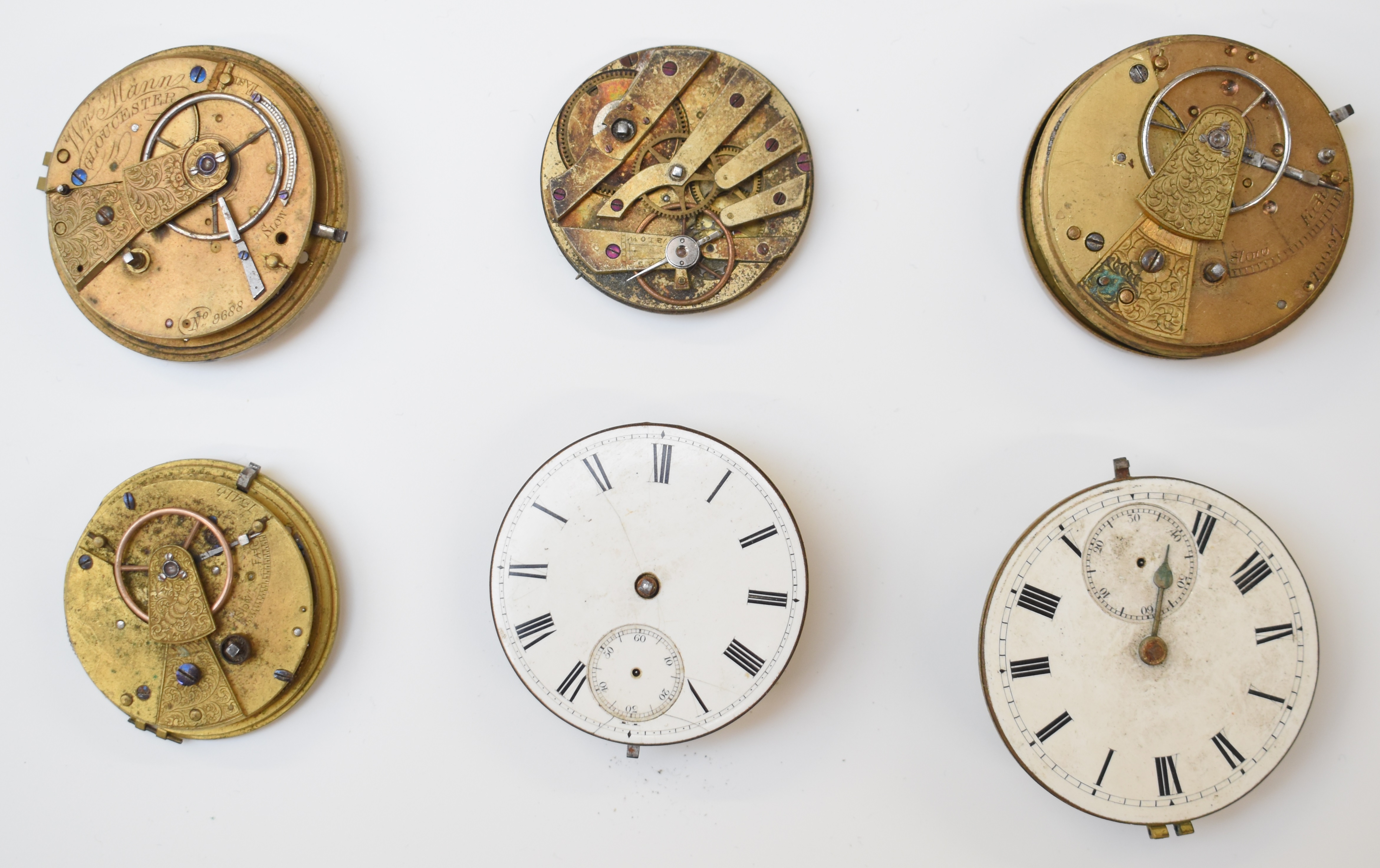 Large collection of pocket watch movements, dials and parts including fusee movements, tortoiseshell - Image 5 of 19