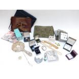 A collection of jewellery including lockets, Celtic silver earrings, £2 coin, silver mirror,