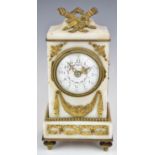 Mappin & Webb white marble and ormolu or similar gilt metal mounted mantel clock, raised on four