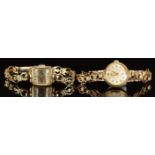 Two 9ct gold ladies wristwatches Marvin on 9ct gold bracelet (15g) and Rotary on gold plated