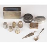 Three silver pill boxes comprising niello decorated example stamped 830 and two hallmarked examples,