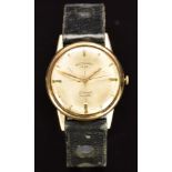 Rotary 9ct gold gentleman's wristwatch with gold hands and hour markers, silver dial and 17 jewel