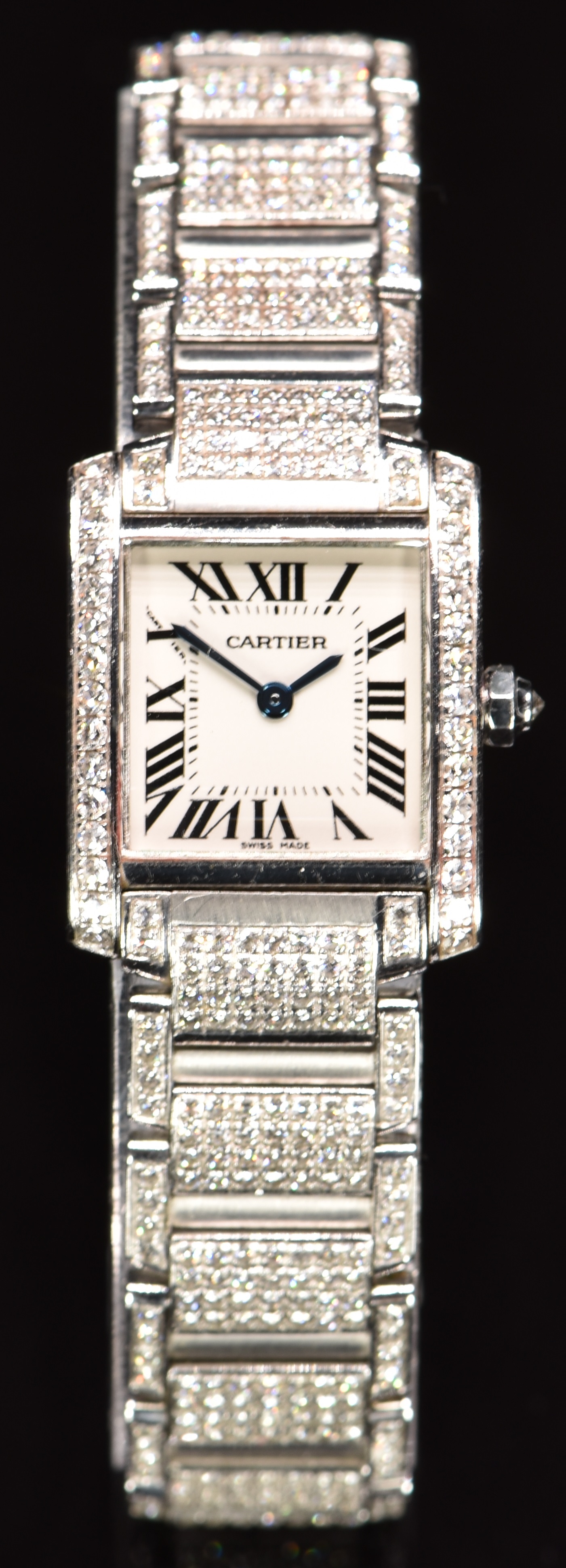 Cartier Tank 18ct white gold ladies wristwatch ref. 2403 with diamonds set to the case, bracelet and