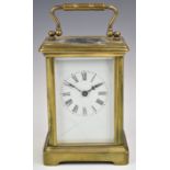 19th or early 20thC brass cased carriage clock, height including handle 14.5cm