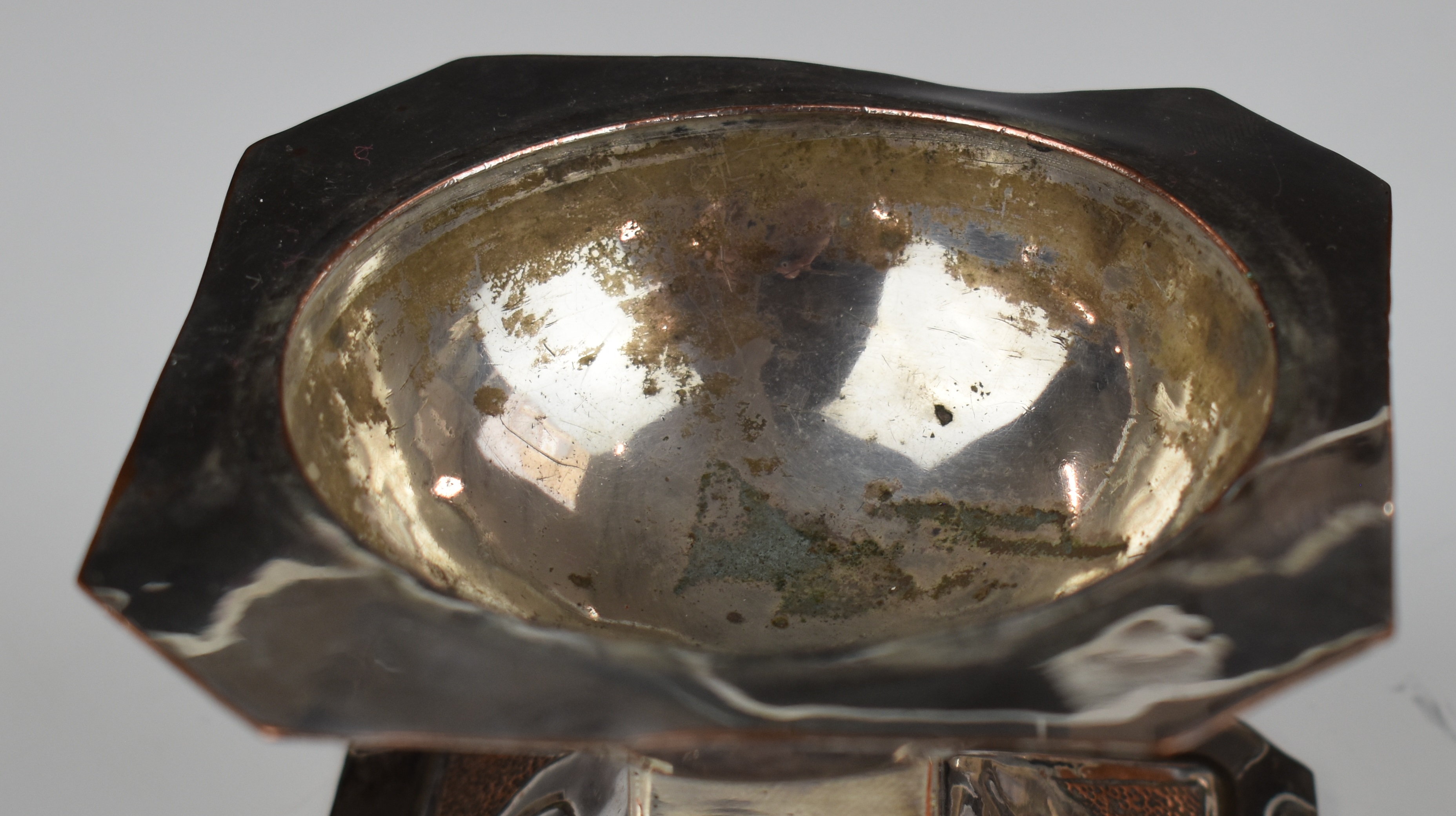 Arts & Crafts silver plated covered bowl with hardstone cabochon to lid, height 9.5cm - Image 3 of 5