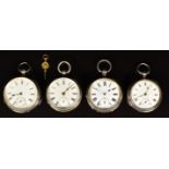 Four hallmarked silver open faced pocket watches J B Yarbsley of London, H Pidduck & Sons of