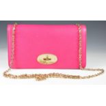 Mulberry Bayswater clutch wallet / bag in pink grained leather, with gold chain strap and