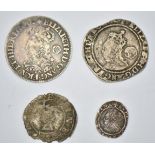 Three Elizabeth I era hammered silver coins comprising two sixpences 1562 and 1571 and a pfennig,