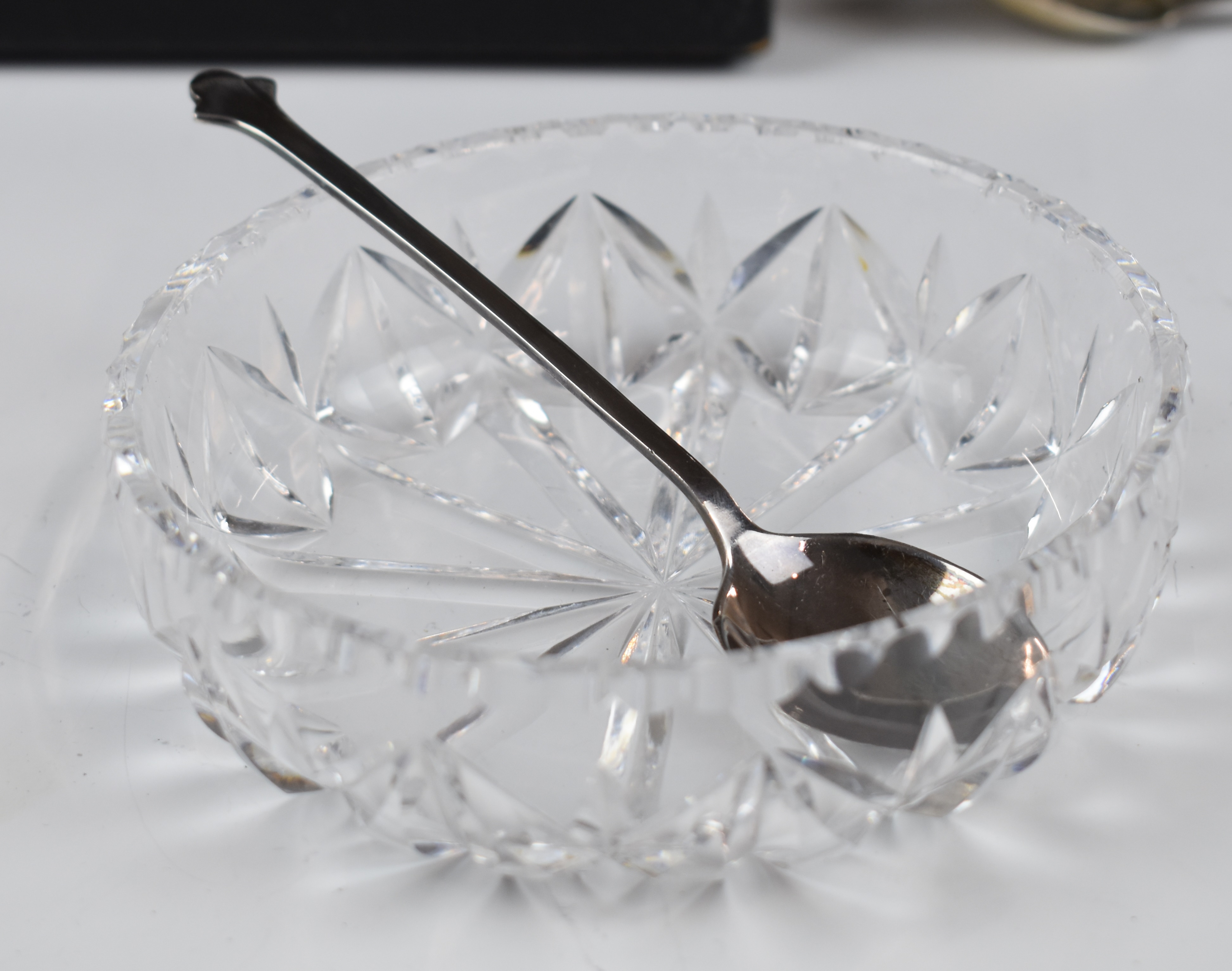 Set of six French silver spoons together with a cased cut glass bowl, diameter 11cm, with hallmarked - Image 2 of 5