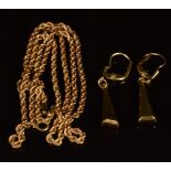 A 9ct gold rope twist necklace and 9ct gold earrings, 3.8g