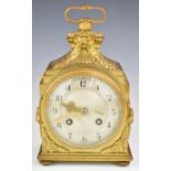 Gilt metal cased mantel or bracket clock with silvered dial, the French movement with platform