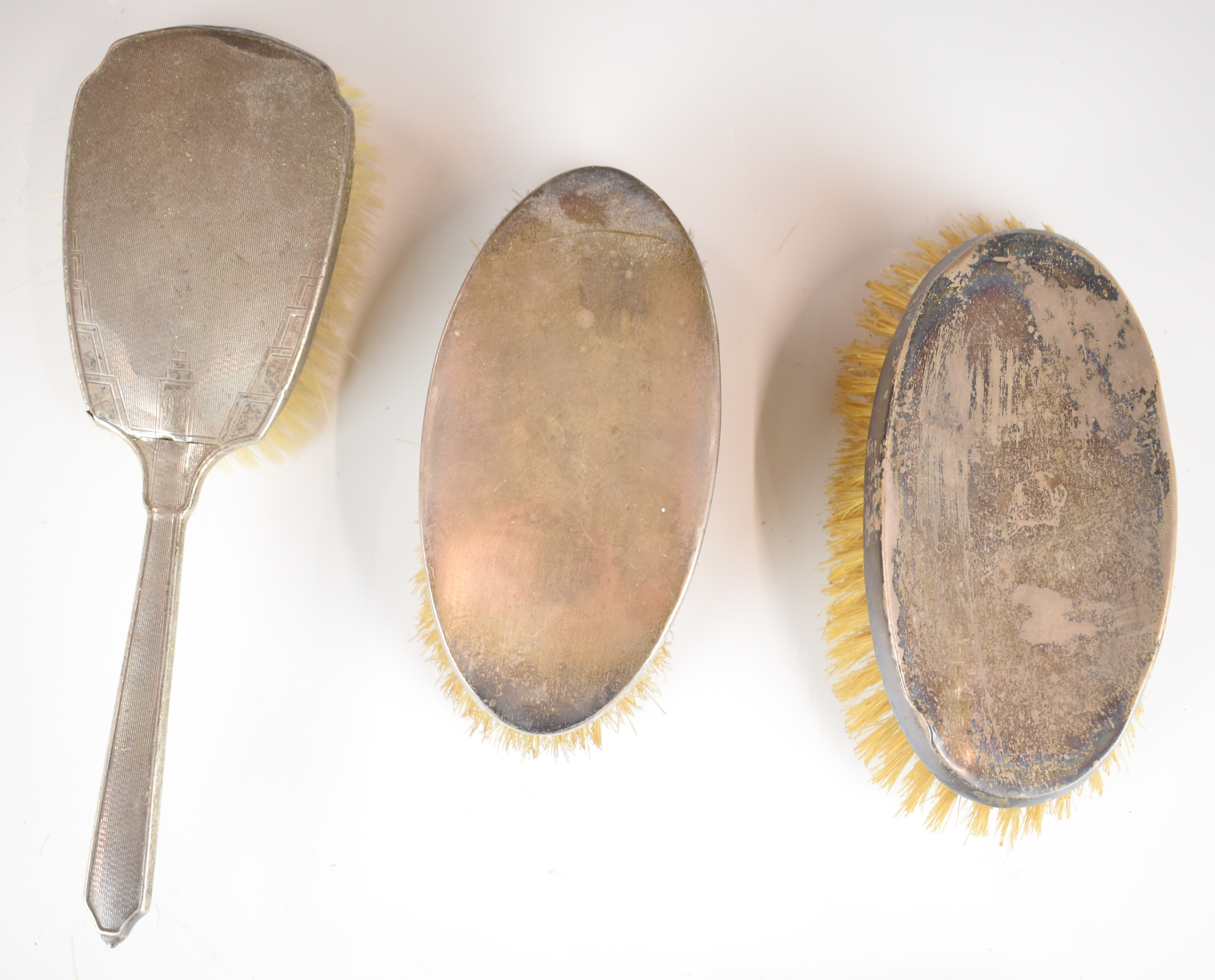 Hallmarked silver backed hand mirror and six various hallmarked silver backed brushes - Image 3 of 6