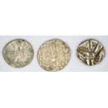 Three Ancient Greek silver coins to include Arcadus Phoenicia 76 BC, 24-27mm diameter