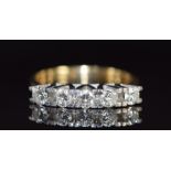 An 18k gold ring set with five diamonds, each approximately 0.15ct, 5.0g, size P