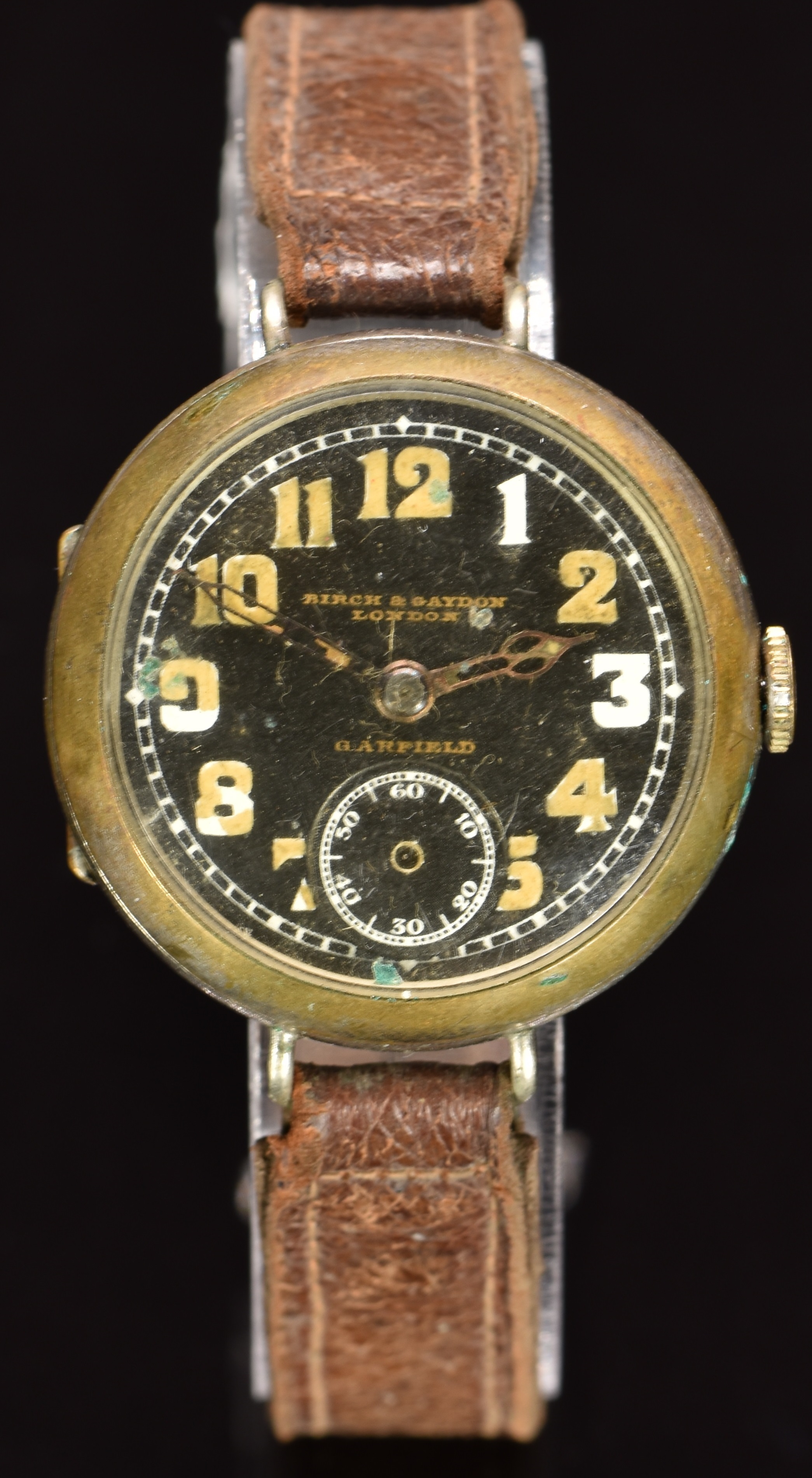 Garfield for Birch & Gaydon trench wristwatch with subsidiary seconds dial, cathedral hands,