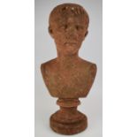 Terracotta bust of a boy, on socle base, height 57cm