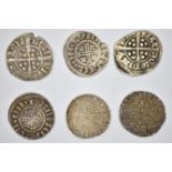 Six hammered silver pennies comprising two John, two Henry III and two Edward I examples