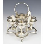Edward VII hallmarked silver four place egg set on stand with spoons, London 1906, maker C S