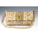 Mulberry clutch bag in python leather with brass hardware and gold chain strap, 26 x 14cm
