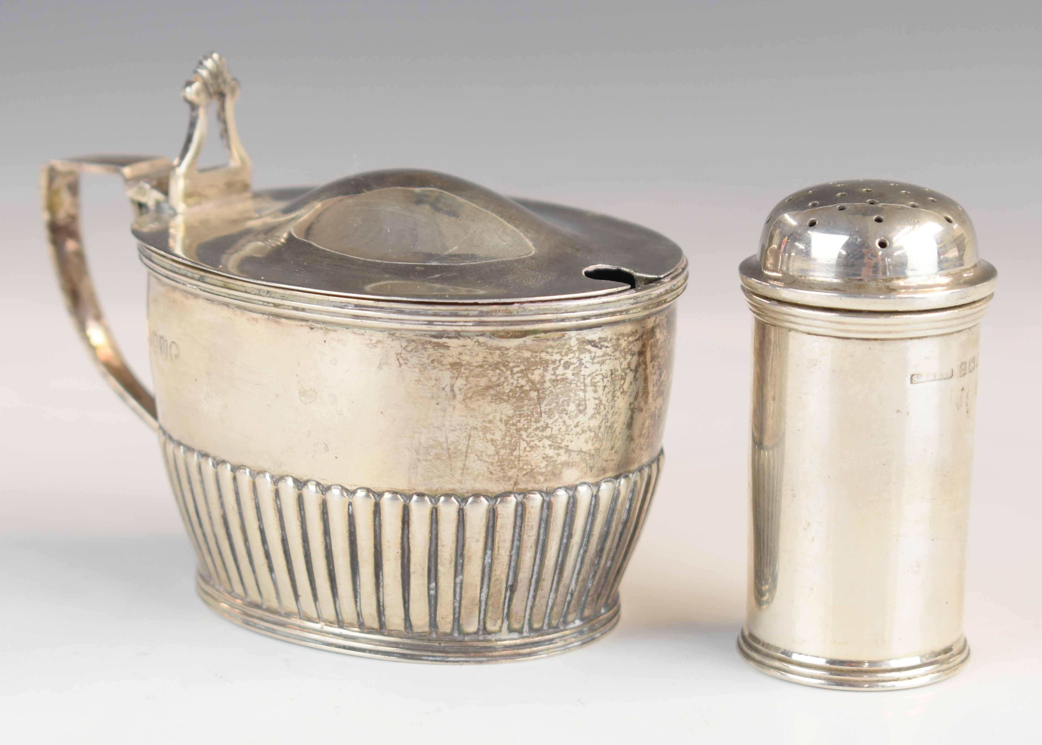 Victorian hallmarked silver mustard, London 1887, maker John Aldwinckle & Thomas Slater, length 10.