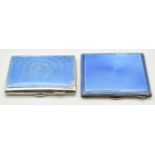 Two hallmarked silver and blue guilloché enamel cigarette cases, Birmingham 1930 maker W T Toghill &