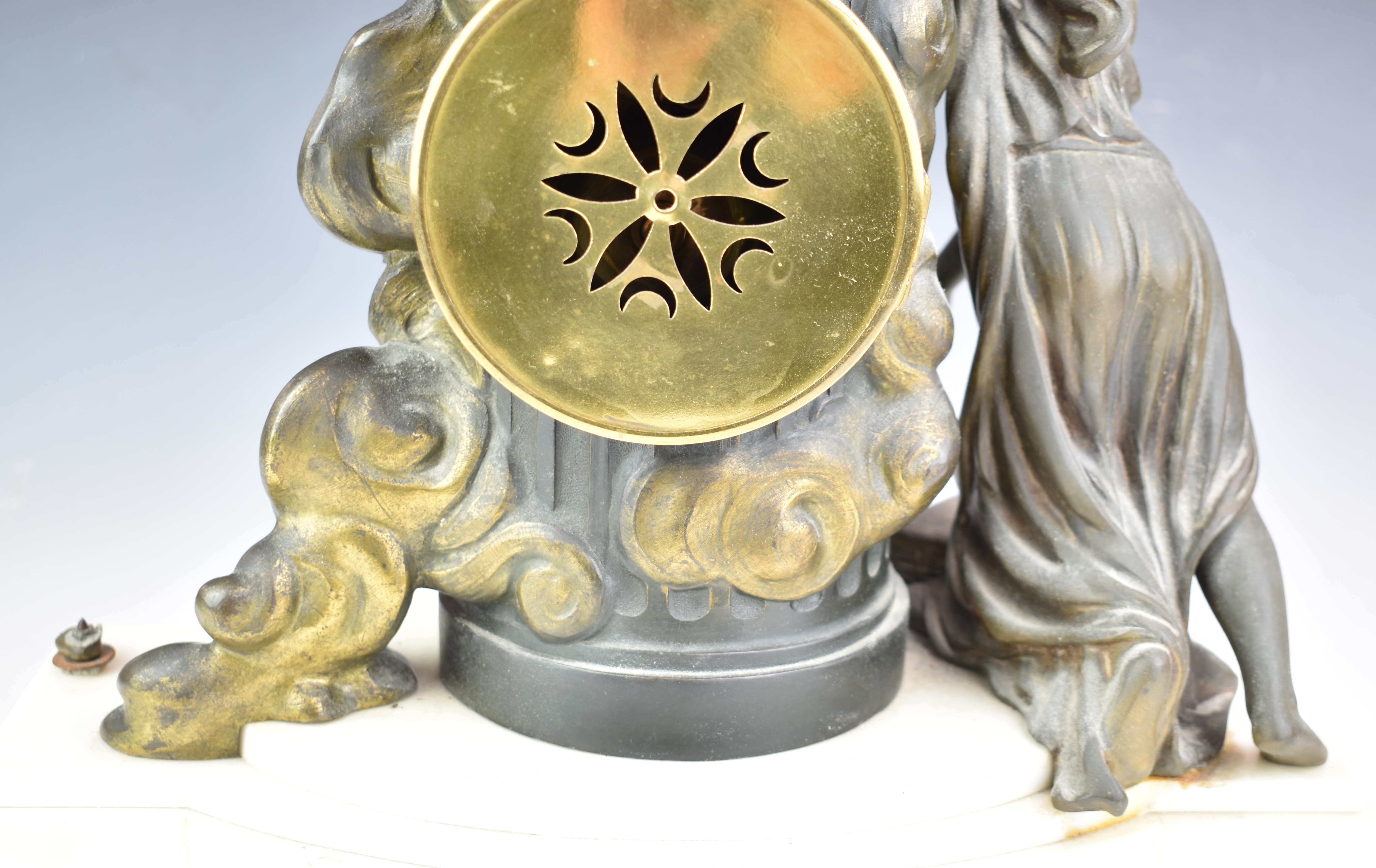 19th or early 20thC marble and gilt metal mantel clock, with white enamel painted dial, striking - Image 9 of 9