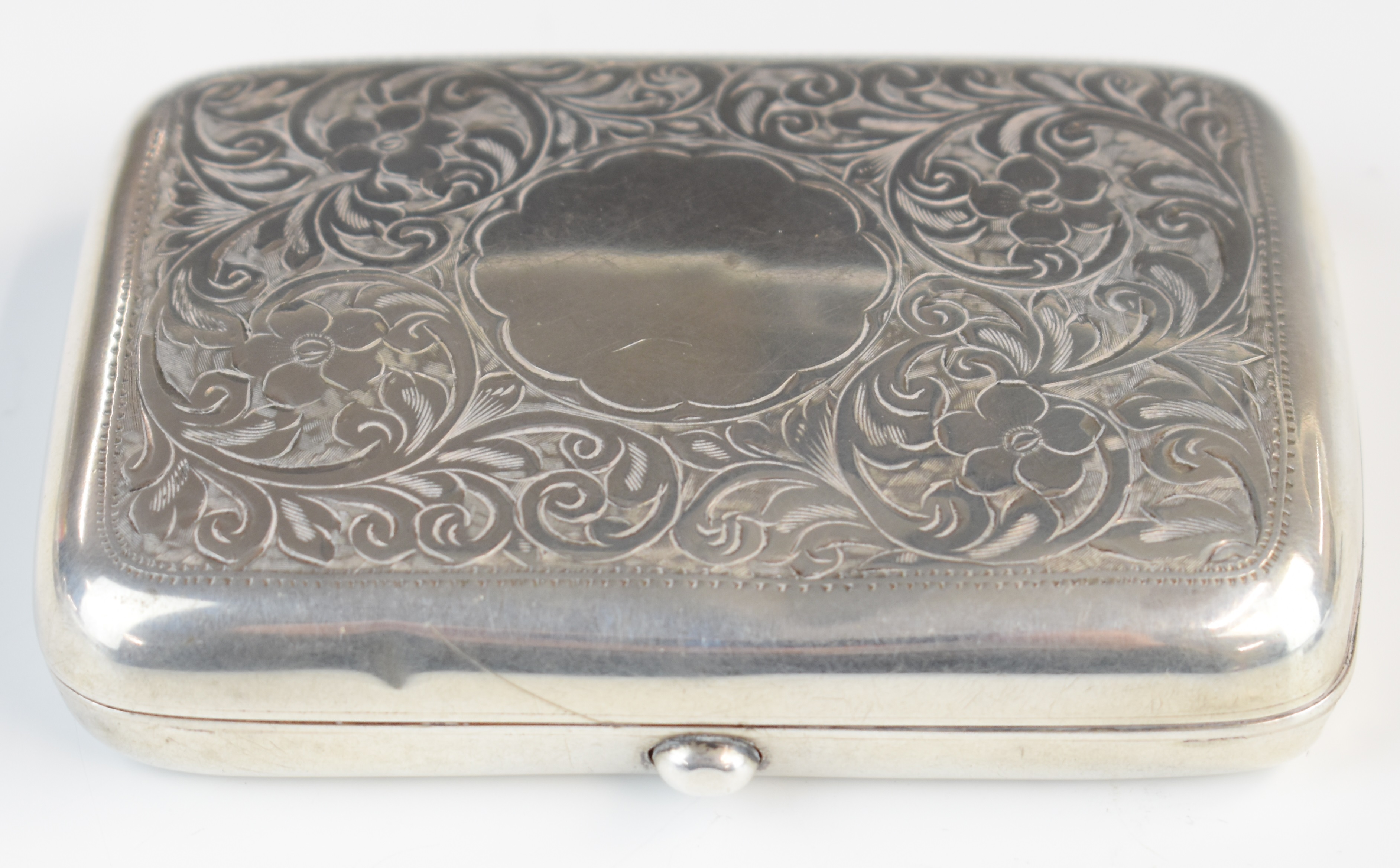 George V hallmarked silver cigarette case with engraved decoration and gilt interior, Birmingham - Image 7 of 8