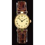 Must de Cartier silver gilt ladies wristwatch ref. 1853 with blued hands, black Roman numerals, gold