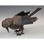 Bronze or similar model of a jay, H14 x L24cm