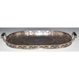 Elkington & Co. silver plated twin handled galleried tray with foliate swag decoration, length 69cm