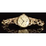 Hirco 9ct gold ladies wristwatch with inset subsidiary seconds dial, blued hands, gold Arabic