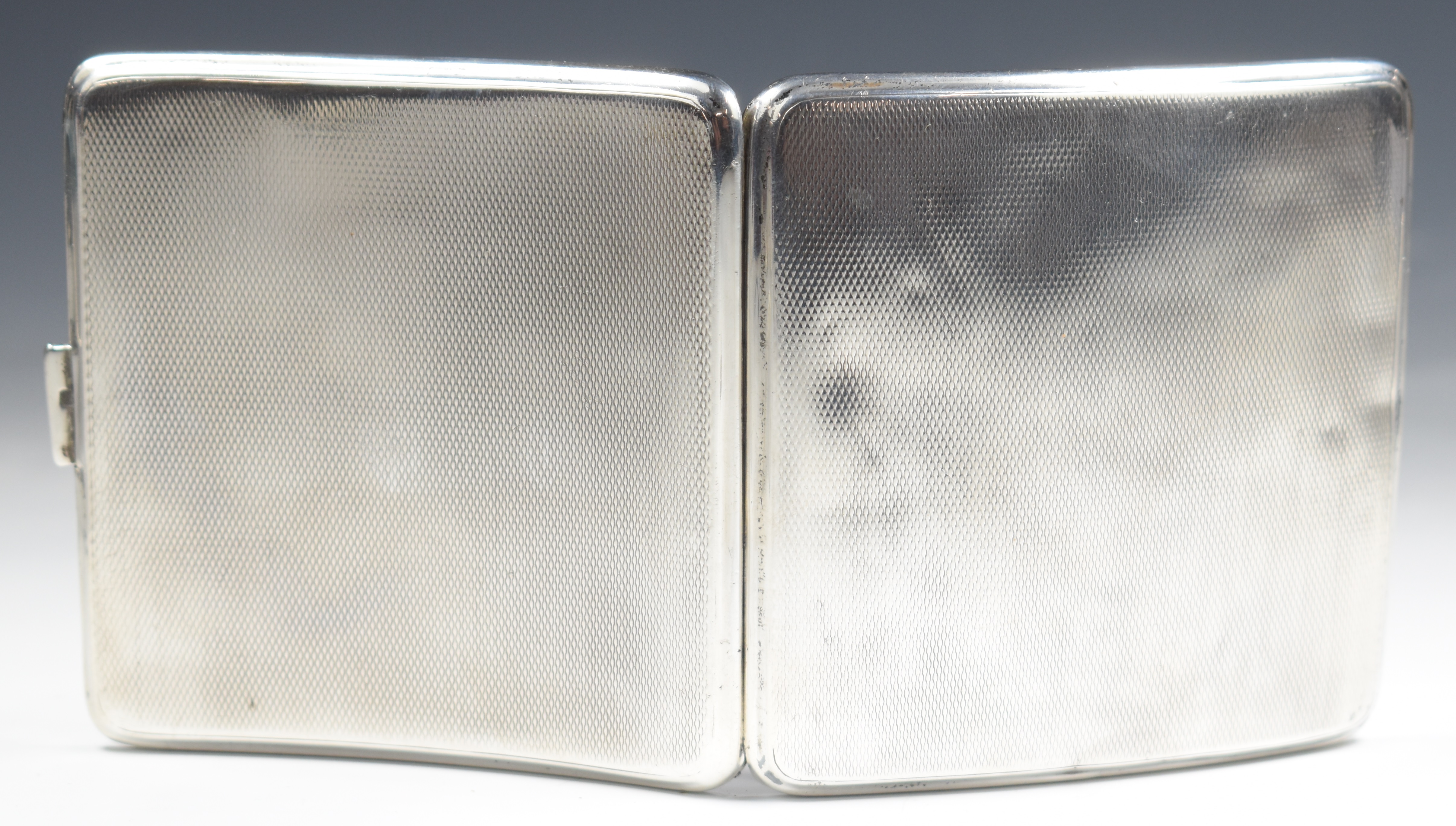 Curved hallmarked silver cigarette case with engine turned decoration, together with two - Image 2 of 7