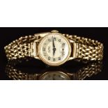 Buren 9ct gold ladies wristwatch with subsidiary seconds dial, blued hands, Arabic numerals,