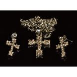 An 18ct white gold cross set with champagne diamonds, with matching earrings, 7.2g