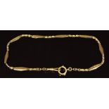 A 14k gold continental watch fob chain or necklace, length 36cm, 15g