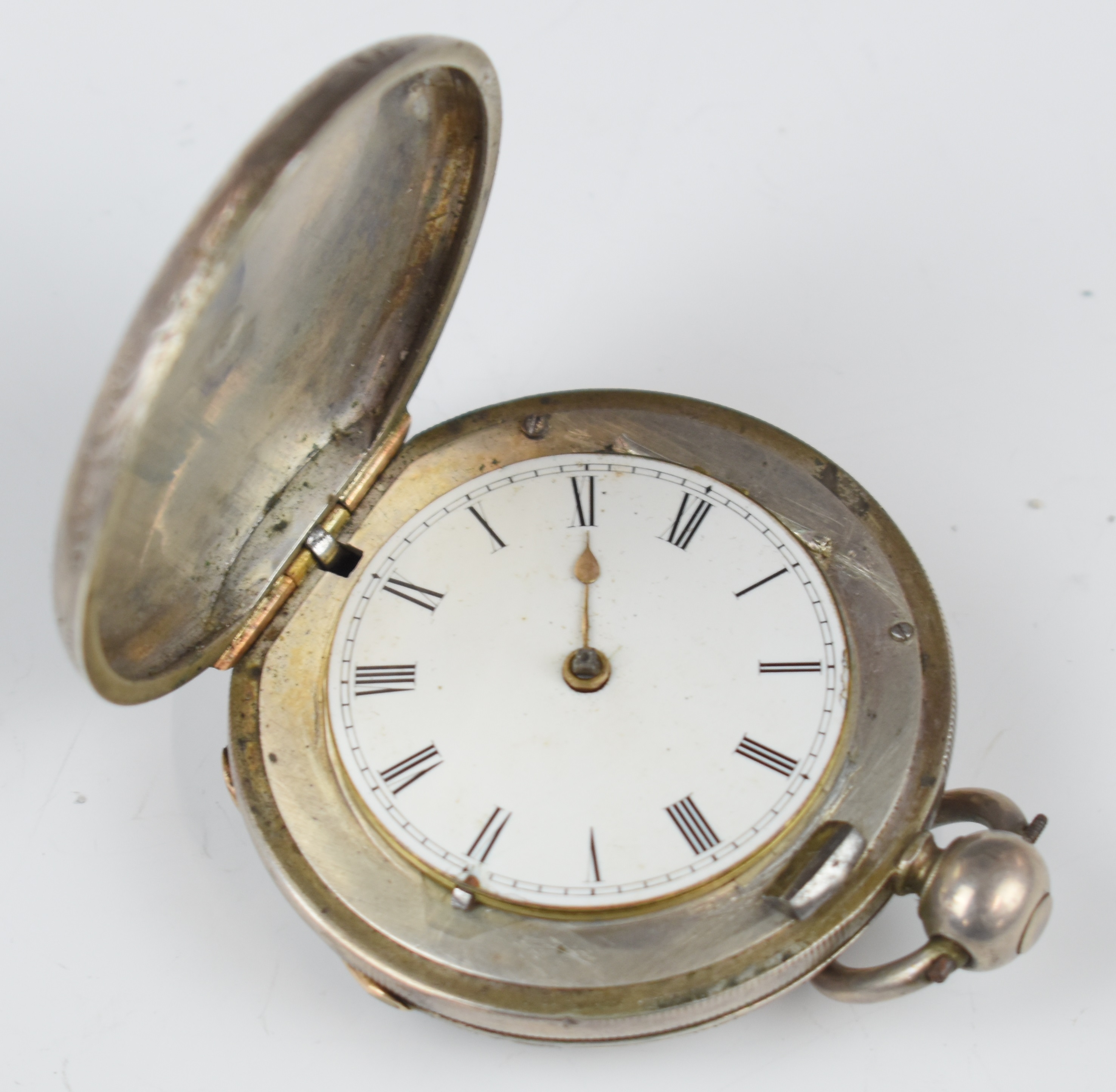 Hallmarked silver travelling clock, marks rubbed but engraved for 1922, length when folded away 7cm, - Image 5 of 5