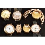 Seven mainly 9ct gold ladies wristwatches and watch cases including Buren Helvetia etc