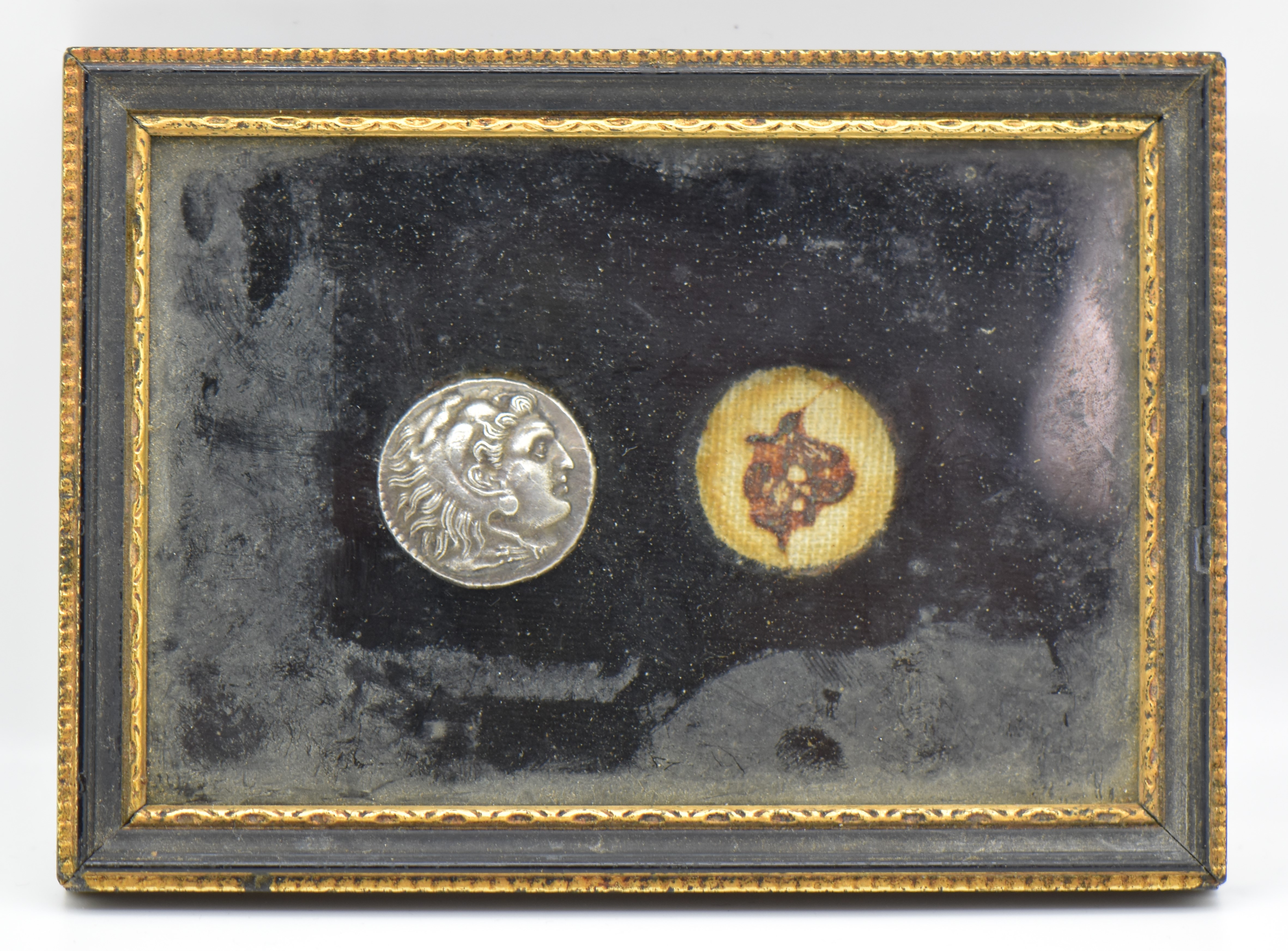 Alexander the Great silver drachm coin, 25mm, 15.9g, in Frost and Reed, London frame