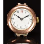 Unnamed 9ct gold ladies wristwatch with blued hands, Arabic numerals, white dial and unsigned