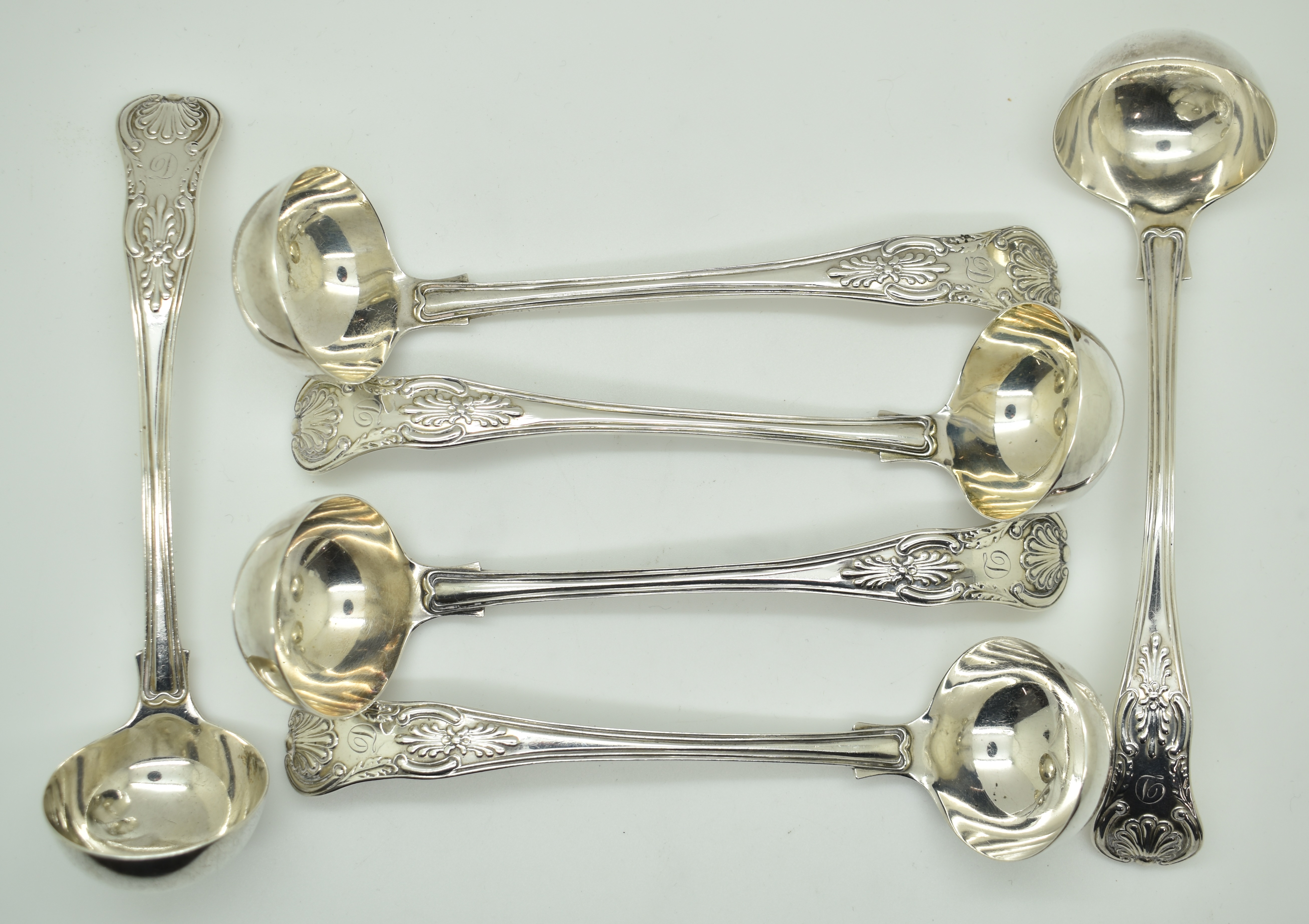 Set of six William IV hallmarked silver Queen's pattern sauce ladles, London 1836, maker William