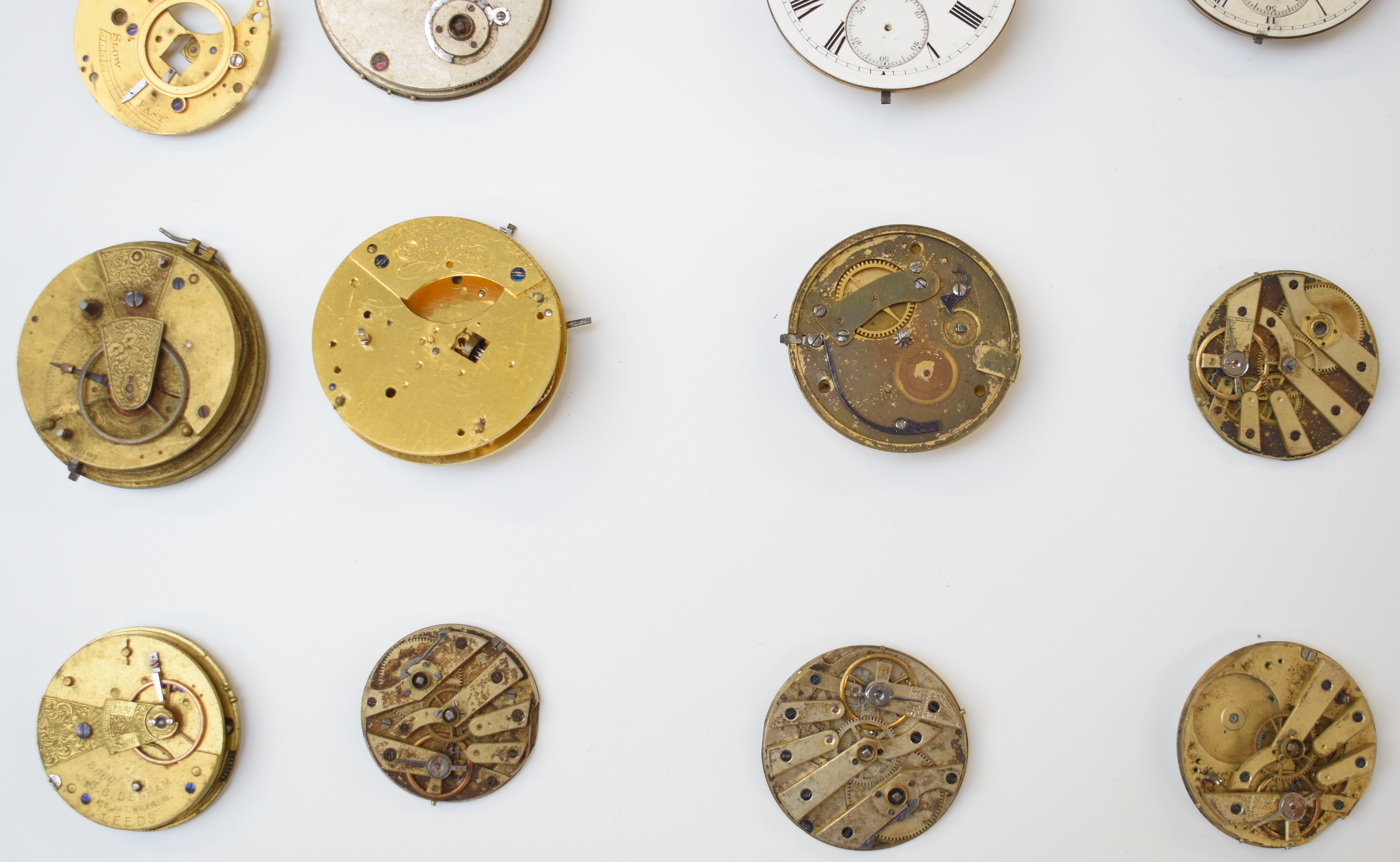 Large collection of pocket watch movements, dials and parts including fusee movements, tortoiseshell - Image 6 of 19