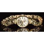 Rotary 9ct gold ladies wristwatch with two-tone hands and hour markers, silver dial and signed 17